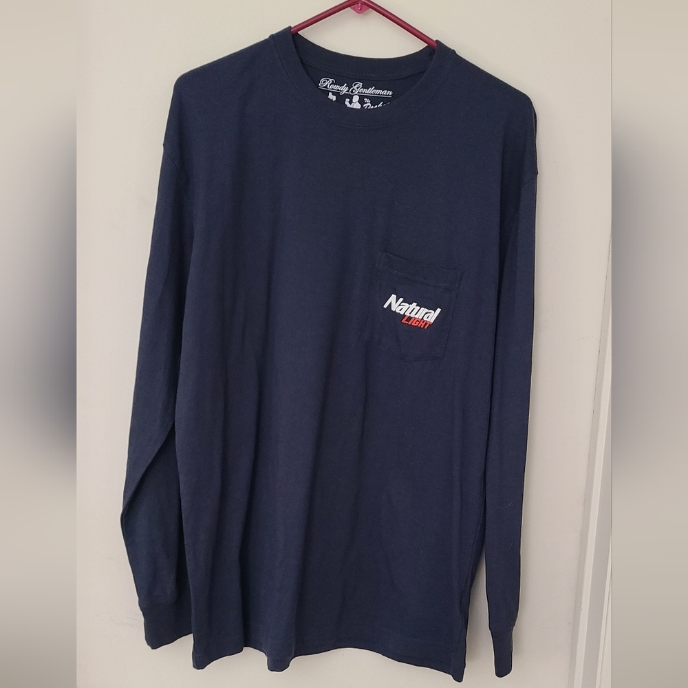 Natural Light Rowdy Gentleman Long Sleeve Navy Blue Tee Shirt